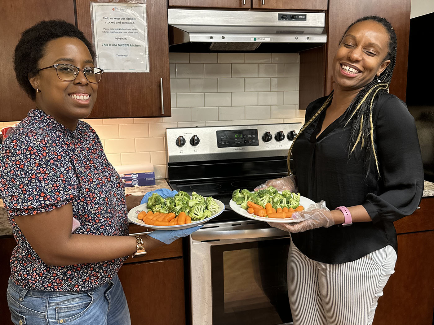 Volunteers in the kitchen with veggies
