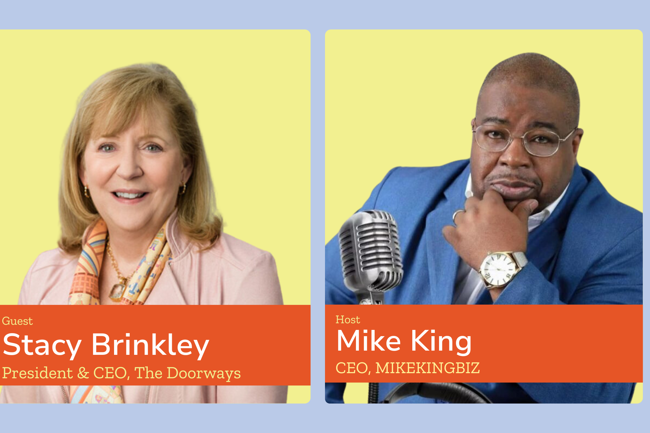 Photos of two adults along with text advertising for On the Mic with Mike segment with Mike King