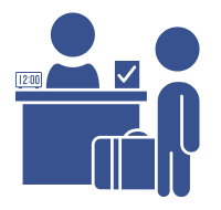 House Rules Icon Person checking out at desk at 12 o'clock