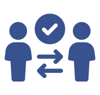 Two people with arrows in between them and a check mark indicating mutual respect