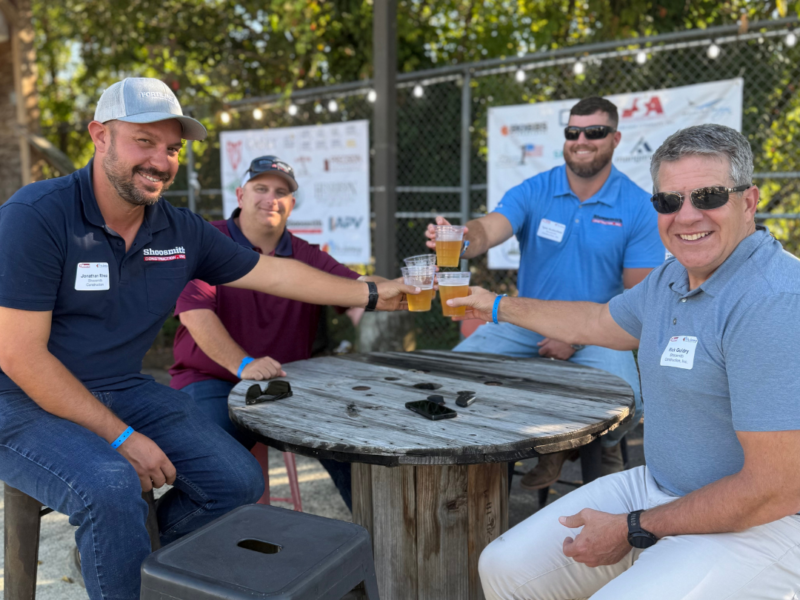 4 adults cheers with their drinks