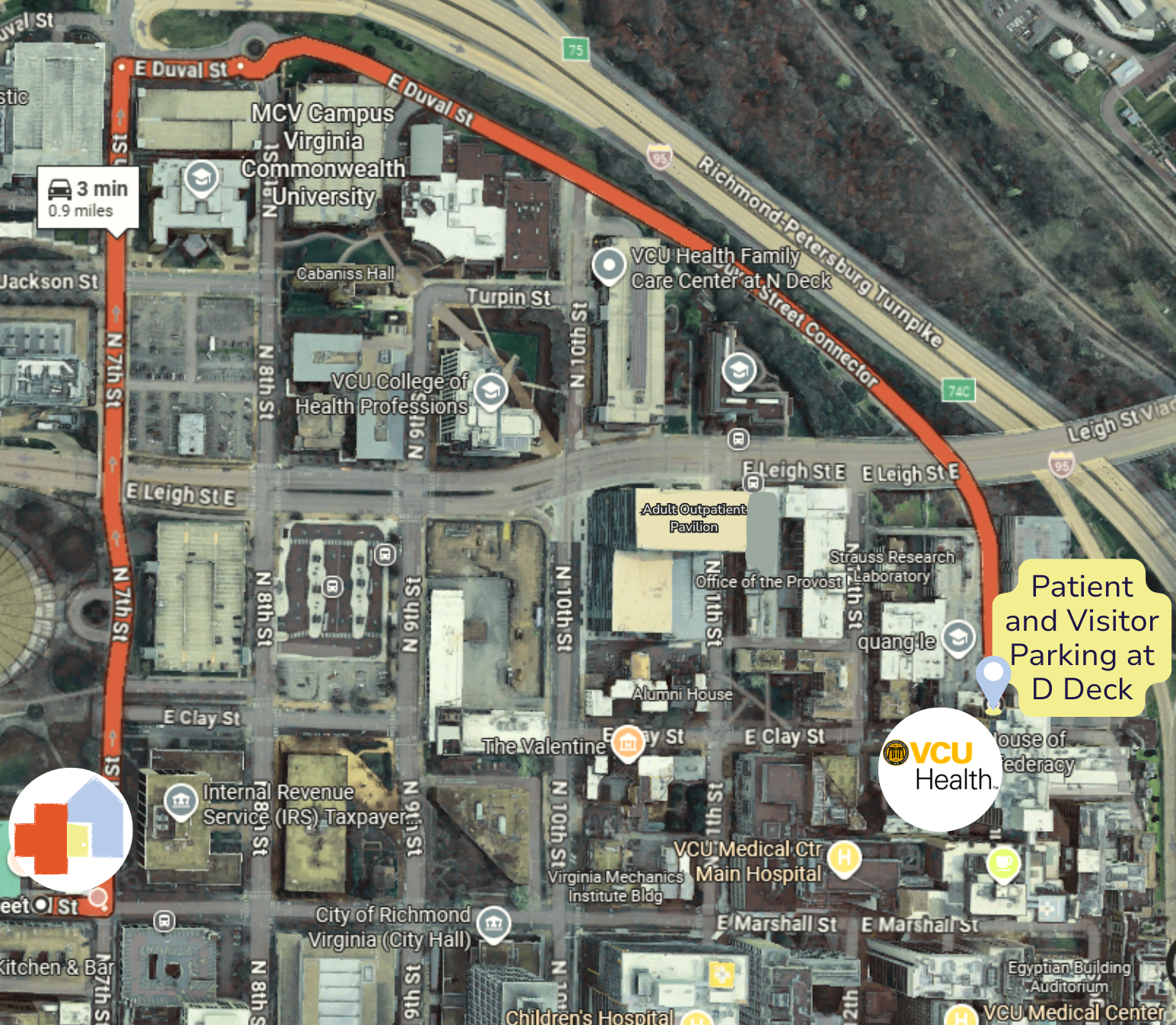 Directions from The Doorways to VCU Health